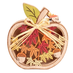 Őszi dekoráció - Asztaldísz (almában levelek, makk)