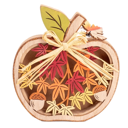 Őszi dekoráció - Asztaldísz (almában levelek, makk)