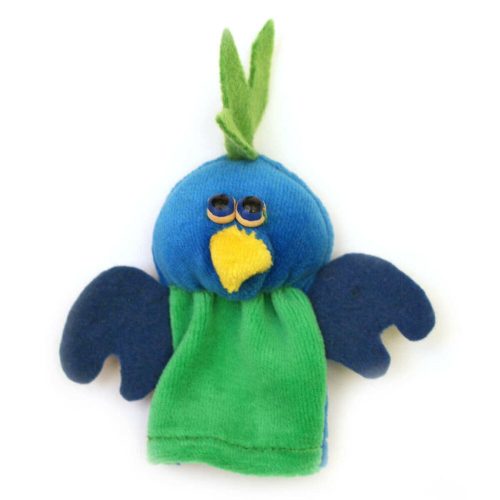 Plüss ujjbáb (papagáj, zöld-kék)