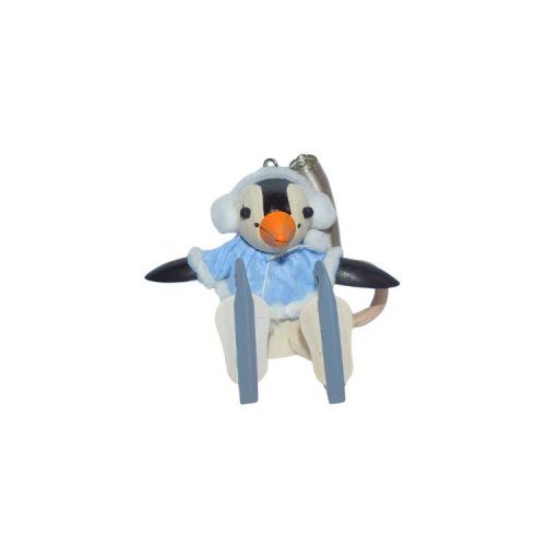 Rugós figura - pingvin kék ruhában, jégkorival