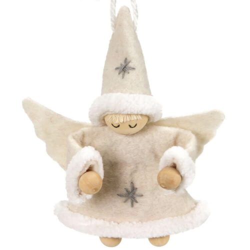 Karácsonyfadísz (krém ruhás, filc angyal fiú)  -  vásároljon online minőségi fajátékokat