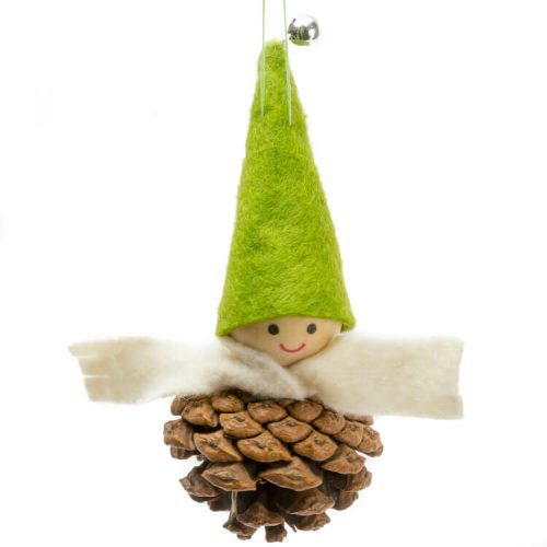 Karácsonyfadísz (zöld sapkás tobozgyerek)  -  vásároljon online minőségi fajátékokat