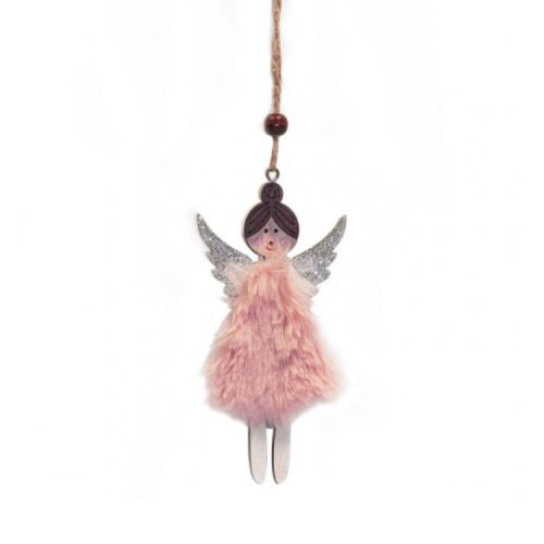 Karácsonyi dekoráció (angyal rózsaszín szőrme ruhában)