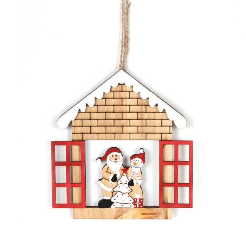 Karácsonyi dekoráció (házikóban hóember, piros ablakkal)  -  vásároljon online minőségi fajátékokat