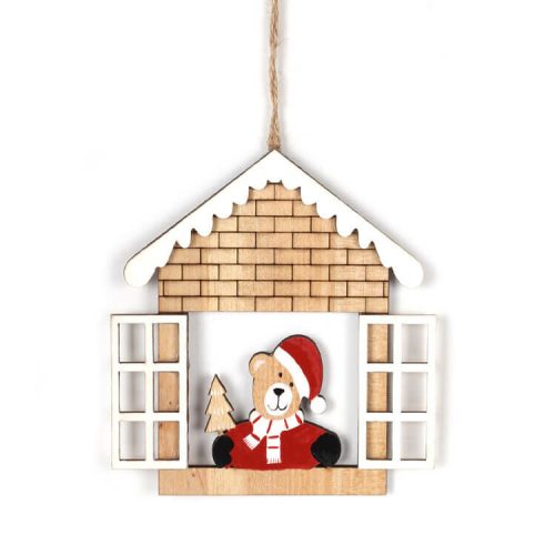 Karácsonyi dekoráció (házikóban maci, fehér ablakkal)  -  vásároljon online minőségi fajátékokat