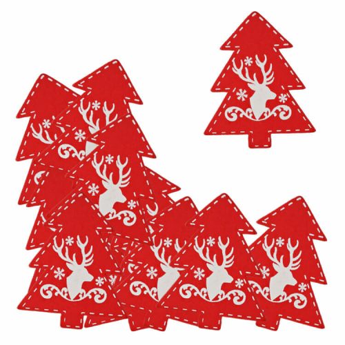 Karácsonyi dekoráció (öntapadós piros fenyőfa, 12 db-os)