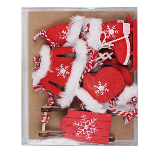 Karácsonyfadísz 6 db-os kicsi (piros-fehér karácsonyi öltözet piros szánkóval)