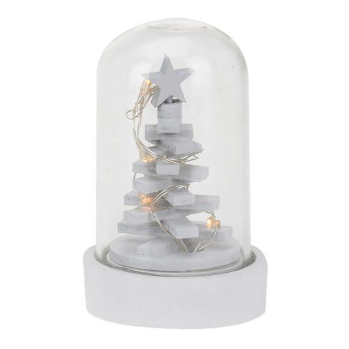 Dekoráció üvegbúrában, fehér (karácsonyfa, LED fűzérrel)  -  vásároljon online minőségi fajátékokat