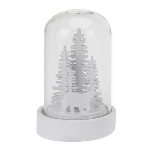 Dekoráció üvegbúrában, fehér (fenyőfa jegesmedvével, LED világítással)