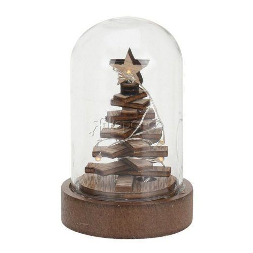 Dekoráció üvegbúrában, barna (karácsonyfa, LED fűzérrel)