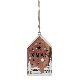 Dekorációs figura (házikó, fehér karácsonyi mintával, LED világítással)  -  vásároljon online minőségi fajátékokat