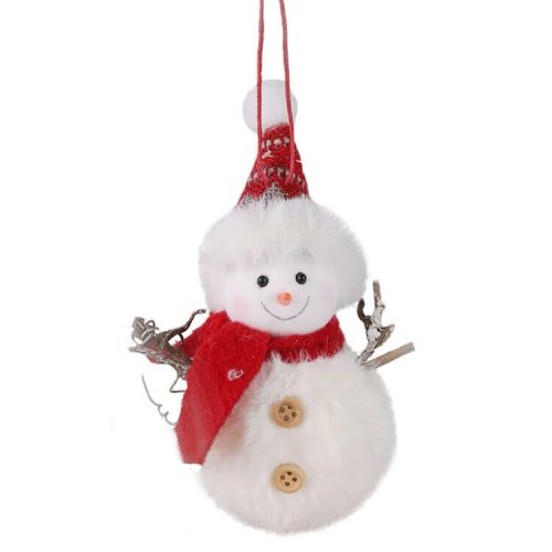 Karácsonyi dekoráció (plüss hóember piros sállal és sapkával)