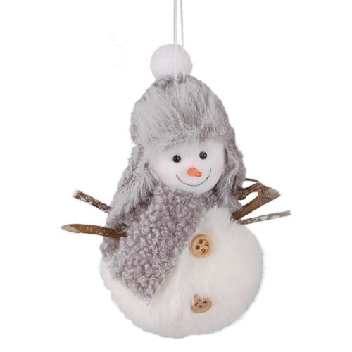 Karácsonyi dekoráció (plüss hóember szürke sállal és fülvédős sapkával)