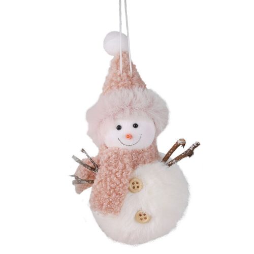 Karácsonyi dekoráció (plüss hóember rózsaszín sállal és sapkával)