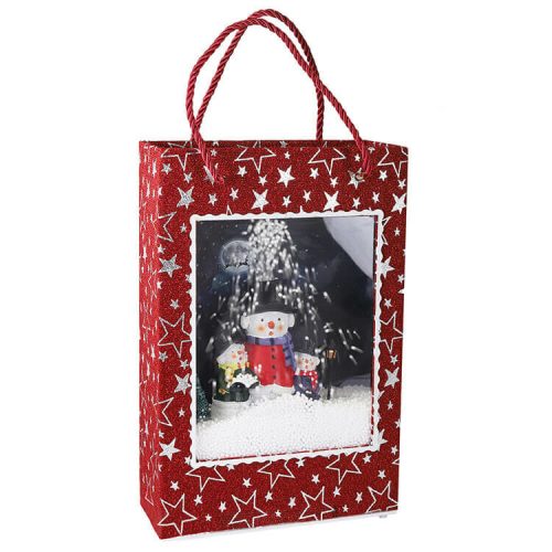Karácsonyi dekoráció (ajándéktasak formájú, hóemberek hóesésben)  -  vásároljon online minőségi fajátékokat