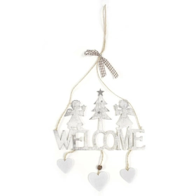 Dekorációs figura (welcome felirat fenyőfával, angyalokkal és kis szívekkel)  -  vásároljon online minőségi fajátékokat
