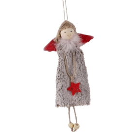 Karácsonyi dekoráció (szürke Angyal, piros csillaggal)  -  vásároljon online minőségi fajátékokat