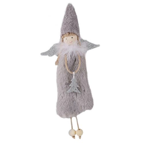 Karácsonyi dekoráció (szürke Angyal, ezüst fenyőfával hosszúkás kalapban)  -  vásároljon online minőségi fajátékokat