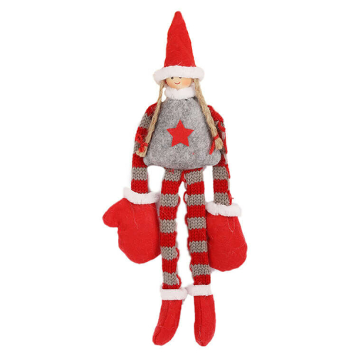Plüss manó lány piros sapkában nagy kesztyűvel (szürke ruhás, piros csillaggal)  -  vásároljon online minőségi fajátékokat