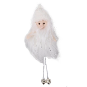 Karácsonyi dekoráció (fehér szőrme ruhás manó fehér sapkában)  -  vásároljon online minőségi fajátékokat
