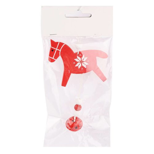 Karácsonyfadísz (piros ló és csengő, fehér mintával)  -  vásároljon online minőségi fajátékokat