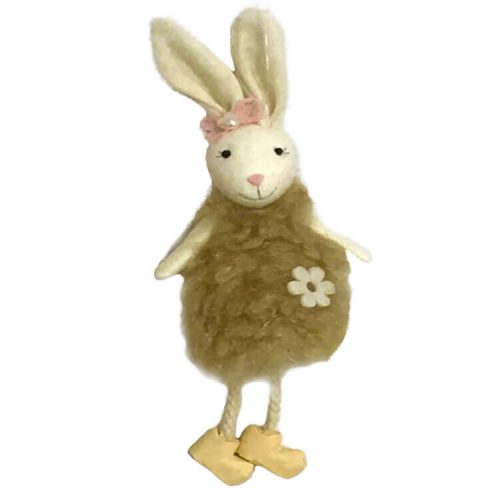 Húsvéti dekorációs figura (barna ruhás nyuszi rózsaszín masnival és fehér virággal)  -  vásároljon online minőségi fajátékokat