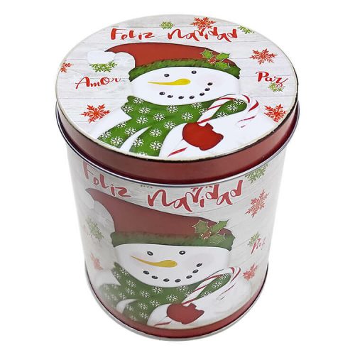 Karácsonyi fém díszdoboz, kör alapú (hóember)  -  vásároljon online minőségi fajátékokat
