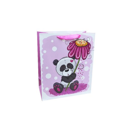 Ajándéktasak - közepes (panda maci bordó virággal)