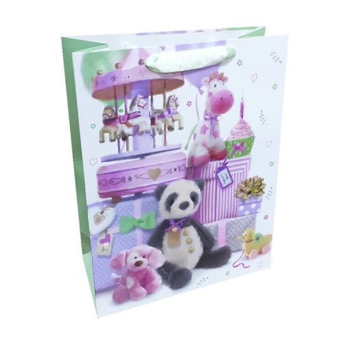 Ajándéktasak - közepes (panda maci ajándékokkal és körhintával)