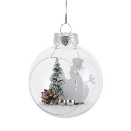 Karácsonyfadísz (átlátszó gömb, hóember )