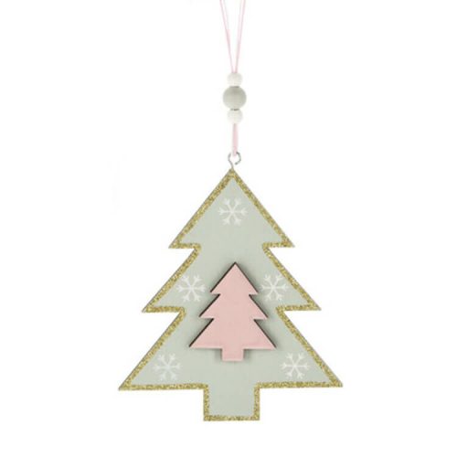Karácsonyi dekorációs figura (zöld fenyőfában rózsaszín fenyőfa)