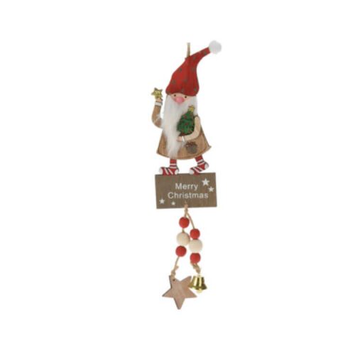 Karácsonyi dekorációs figura (Mikulás pöttyös sapkában, kezében mini karácsonyfával)  -  vásároljon online minőségi fajátékokat