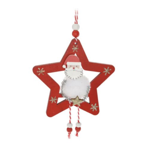 Karácsonyi dekorációs figura (Mikulás fehér ruhában arany színű csillaggal, piros csillagban)