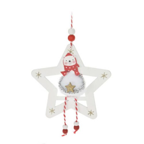 Karácsonyi dekorációs figura (Jegesmedve piros sállal, fehér ruhában arany színű csillaggal, fe
