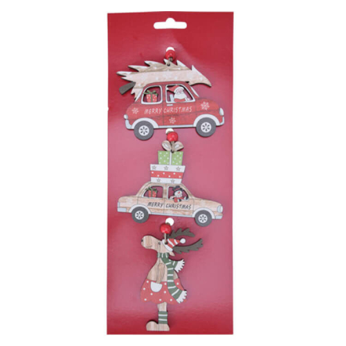 Dekorációs figura (piros autó natúr fenyővel, autó, rénszarvas)  -  vásároljon online minőségi fajátékokat