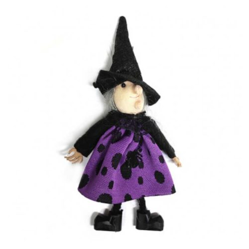Halloween dekorációs figura (boszorkány fekete kalapban és lila ruhában)  -  vásároljon online minőségi fajátékokat