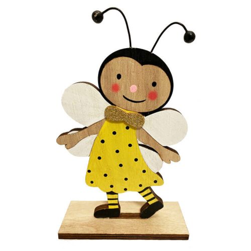 Tavaszi dekorációs figura (méhecske fekete pöttyös ruhában)