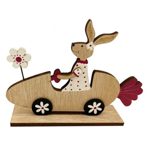 Húsvéti dekorációs figura (répa autóban nyuszi, natúr-pink)