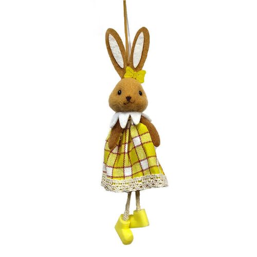 Húsvéti dekorációs figura (nyuszi lány sárga kockás ruhában)