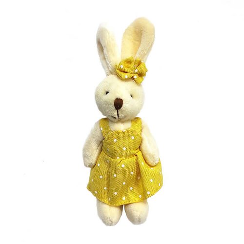 Plüss húsvéti nyuszi bézs színben (lány, fehér pöttyös sárga ruhában)  -  vásároljon online minőségi fajátékokat