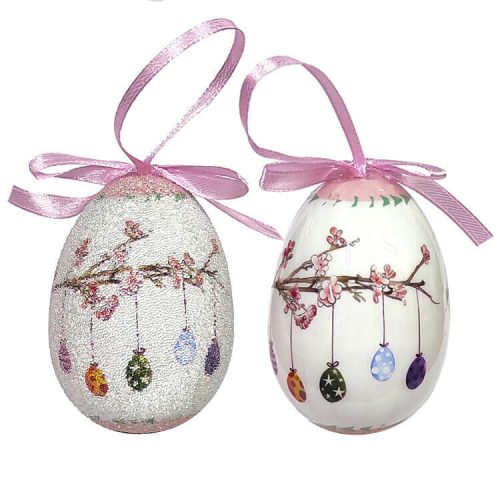 Húsvéti tojás (4db-os, fehér hátteren virágzó tavaszi faág tojásokkal)
