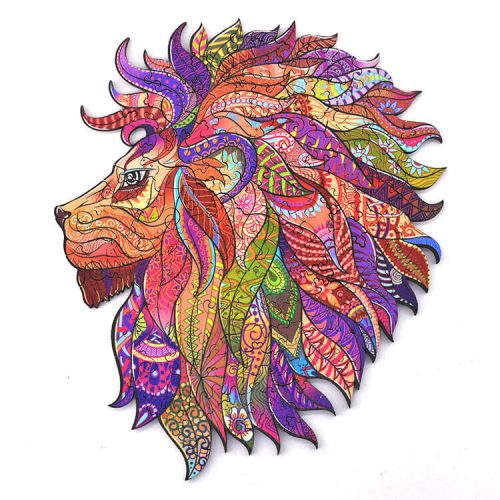 Fa puzzle, színes A4 méretű (oldalra néző oroszlán)