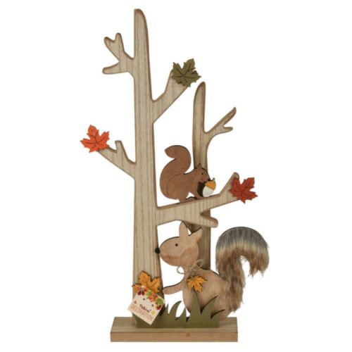 Őszi dekorációs figura (fa őszi levelekkel, mókussal)  -  vásároljon online minőségi fajátékokat