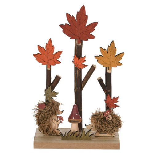 Őszi dekorációs figura (fák levelekkel és kettő sünivel)  -  vásároljon online minőségi fajátékokat