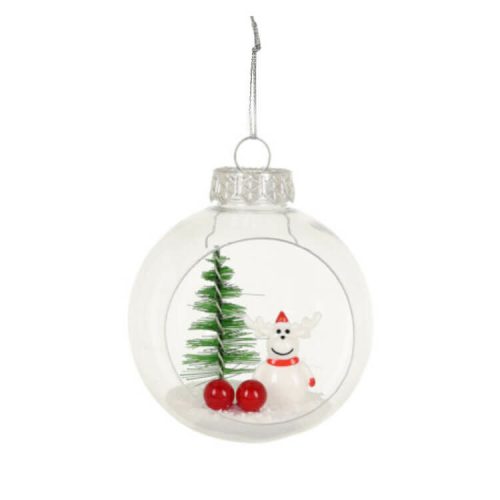 Karácsonyfadísz (átlátszó gömbben zöld karácsonyfa fehér rénszarvassal)  -  vásároljon online minőségi fajátékokat