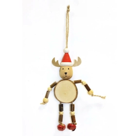 Karácsonyi dekoráció (rönk rénszarvas piros csengő cipőben)  -  vásároljon online minőségi fajátékokat