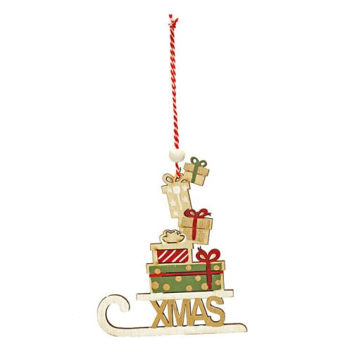 Karácsonyi dekoráció (fehér szánkó ajándékokkal és Xmas felirattal)  -  vásároljon online minőségi fajátékokat