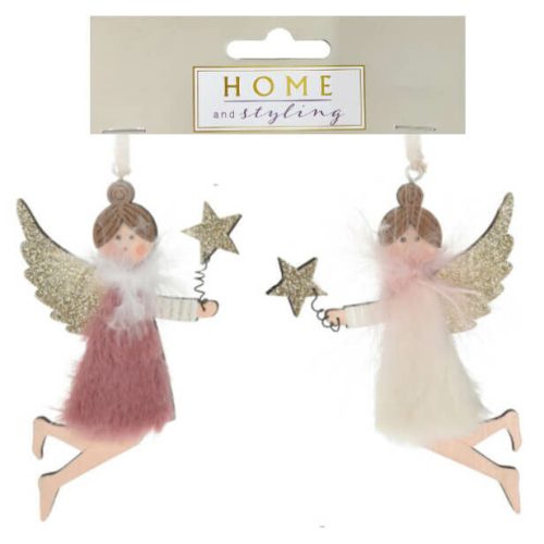 Karácsonyi dekoráció (2db angyal szőrme ruhában csillaggal)