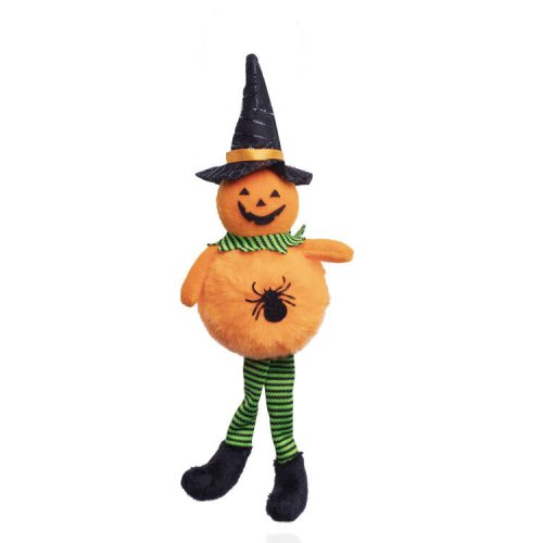 Halloween dekorációs figura (narancssárga tök, pókkal a hasán)