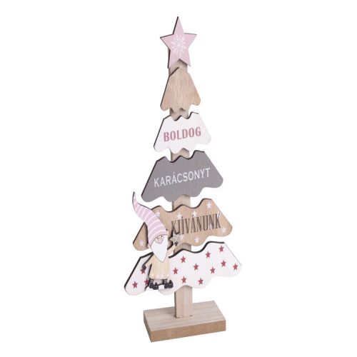 Karácsonyi asztaldísz fából (natúr-fehér fenyőfa)